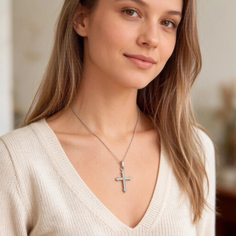 Pendant Cross with Zircon New Jewelry 925 Sterling Silver Accessories Vintage Gift For Men Women Qme