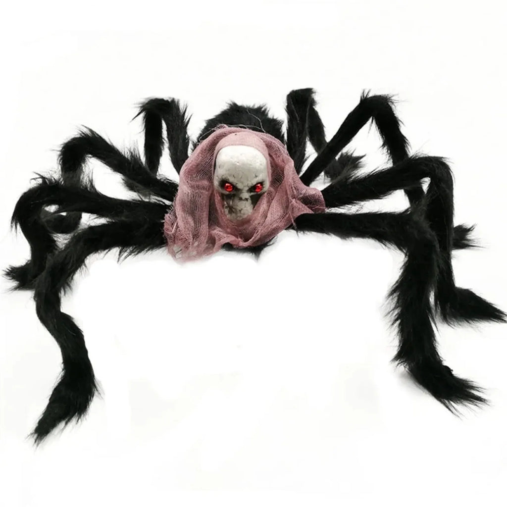 Realistic Skull Black Plush Spider Halloween Festival Horror Props Ceiling Party Haunted House Decorations Qme black One Size