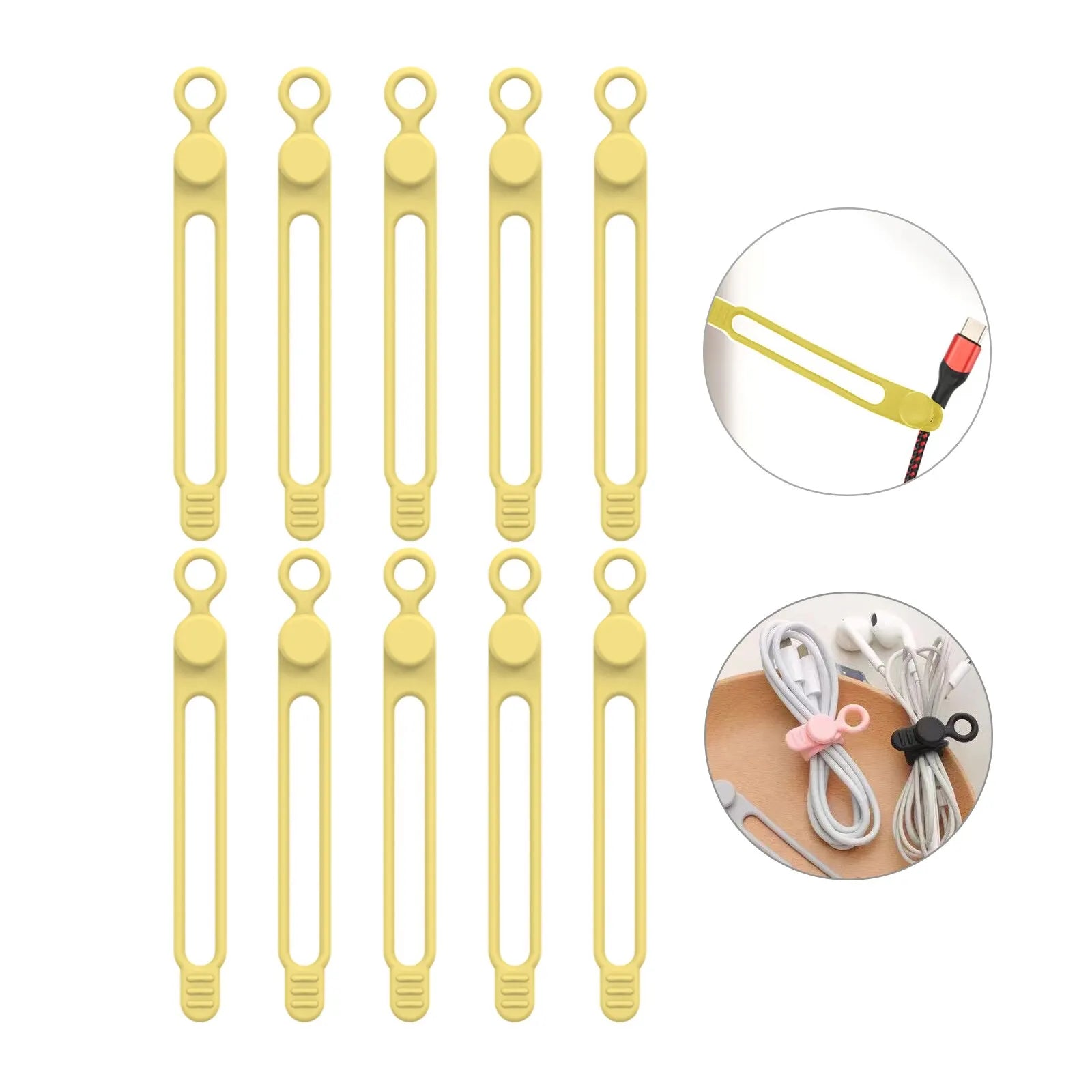 Silicone Cable Ties,Cord Organizer,Cable Straps,Reusable Cord Ties,Travel Cable Organizer ,Cute Elastic Tie, Wire Ties Qme Yellow 10pcs