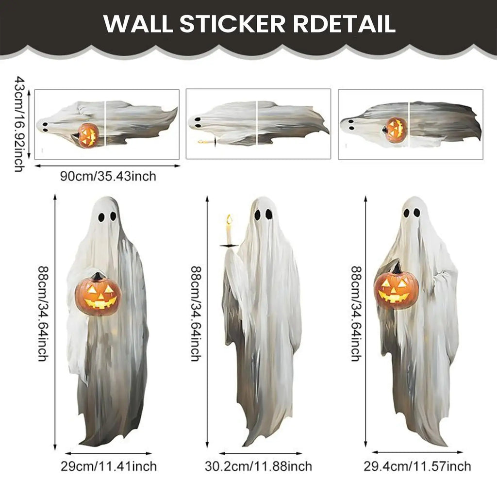 Halloween Window Stickers 3 Sheets Ghost Holding Pumpkin Candle Clings Reusable Spooky Extra Large Sticker Decor For Kid Office Qme