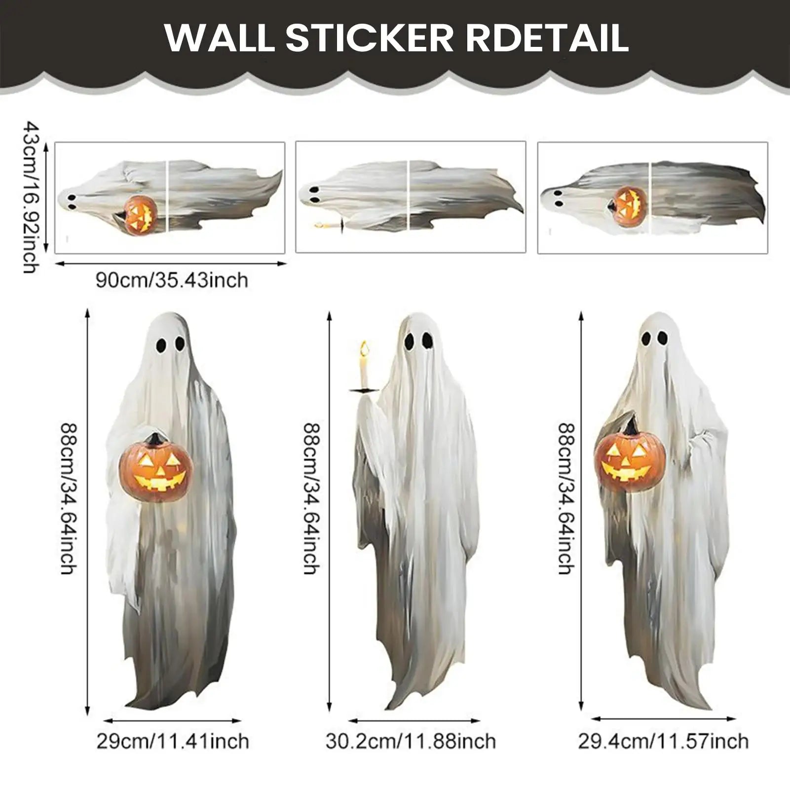 Halloween Window Stickers 3 Sheets Ghost Holding Pumpkin Candle Clings Reusable Spooky Extra Large Sticker Decor For Kid Office Qme