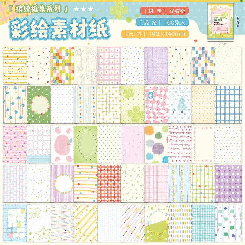 TIANZI 100 pcs Colorful style material Decorative Scrapbooking Diary Background paper DIY junk journal Lable Stationery supplies Qme B