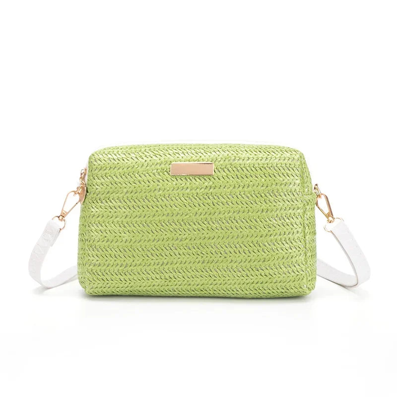 Portable Bohemian Style Straw Woven Bag Handbag Wallet Straw Bucket Bag Wallet Shoulder Bag Straw Crossbody Summer Qme GN 21x15x7cm