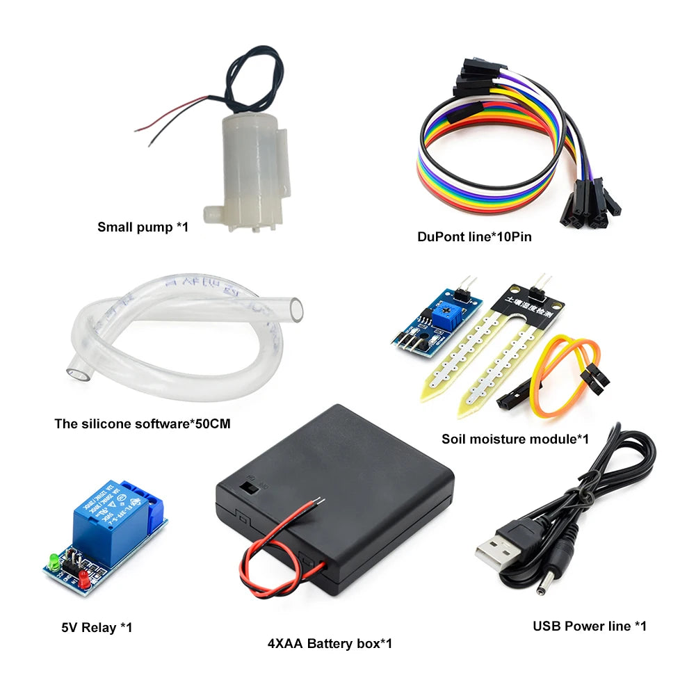 Automatic Irrigation Module DIY Kit Automatic Watering Kit Soil Moisture Sensor Mini Water Pump 50cm Hose for Arduino Qme
