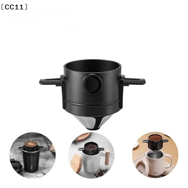 Coffee Filter Cup Foldable Reusable Dripper Dual Layer Mesh Pour Over Qme