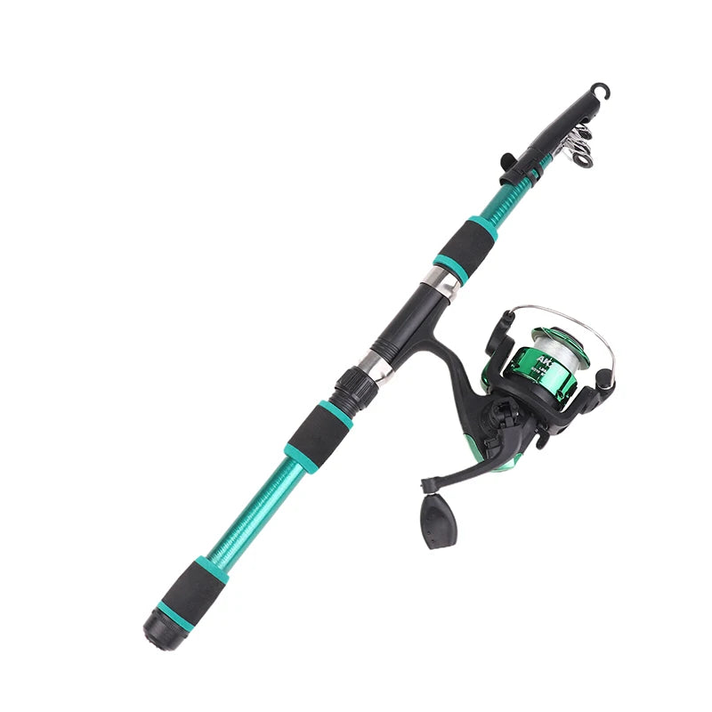 1 8M Telescopic Fishing Rod Spinning Reel Portable Seaing Pole Qme Green