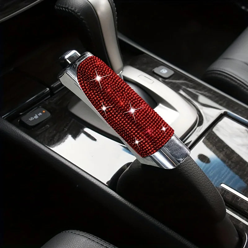 Bling handbrake cover - A protective side brake grip accessory for vehicle interior decoration Qme Red