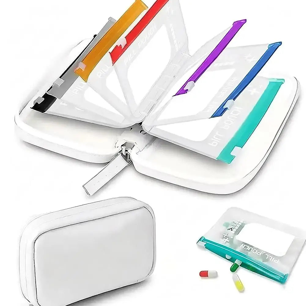 Waterproof Pill Pouches Organizer Binder Case Color-coded Reusable Qme white