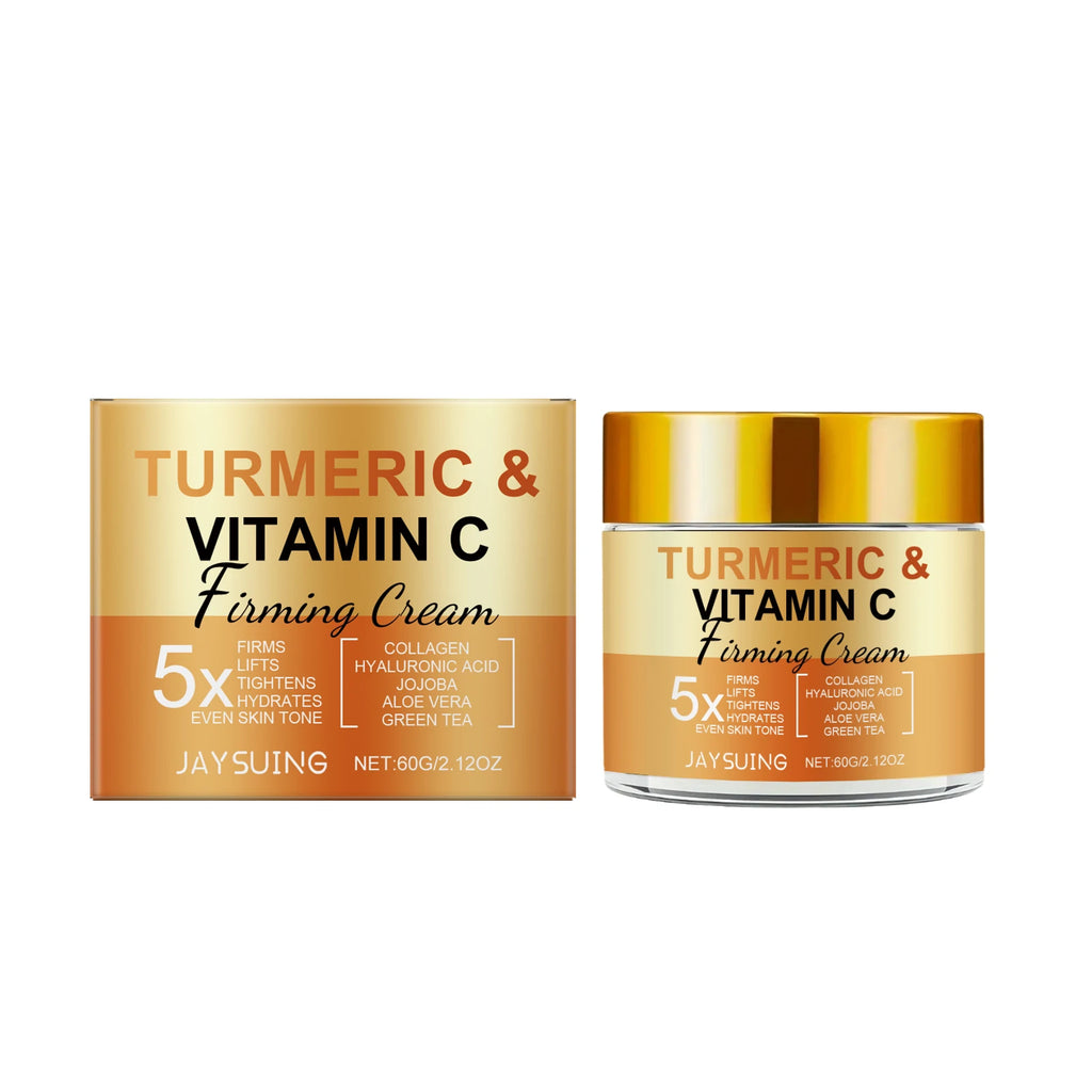 Jaysuing Turmeric Vitamin C Firming Cream Deep Hydration Fine‑Line Reduction Facial Contour Lifting Moisturizing Facial Cream Qme 60g Boxed