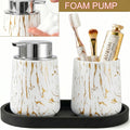 3pcs/set Marble Bathroom Set with Silicone Tray Foaming Hand Dispenser Toothbrush Holder Set Vanity Organizer for Bathroom Kitch Qme D-foam set
