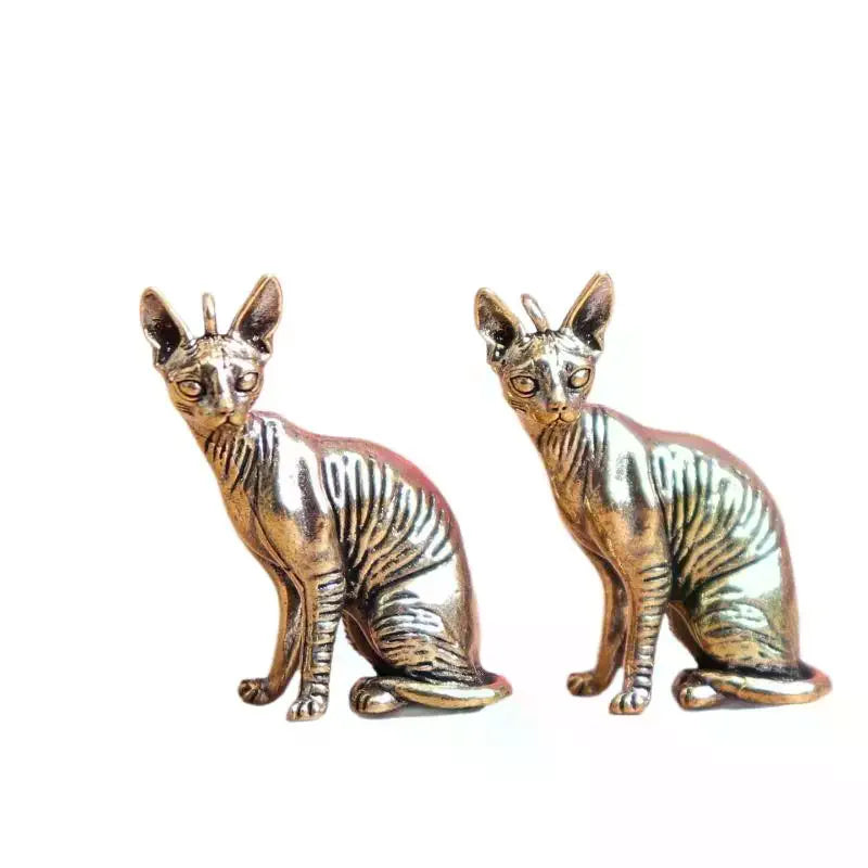 Solid Brass Hairless Cat Small Statue Desktop Ornaments Vintage Animal Figurines Model Lucky Home Decorations Crafts Accessories Qme