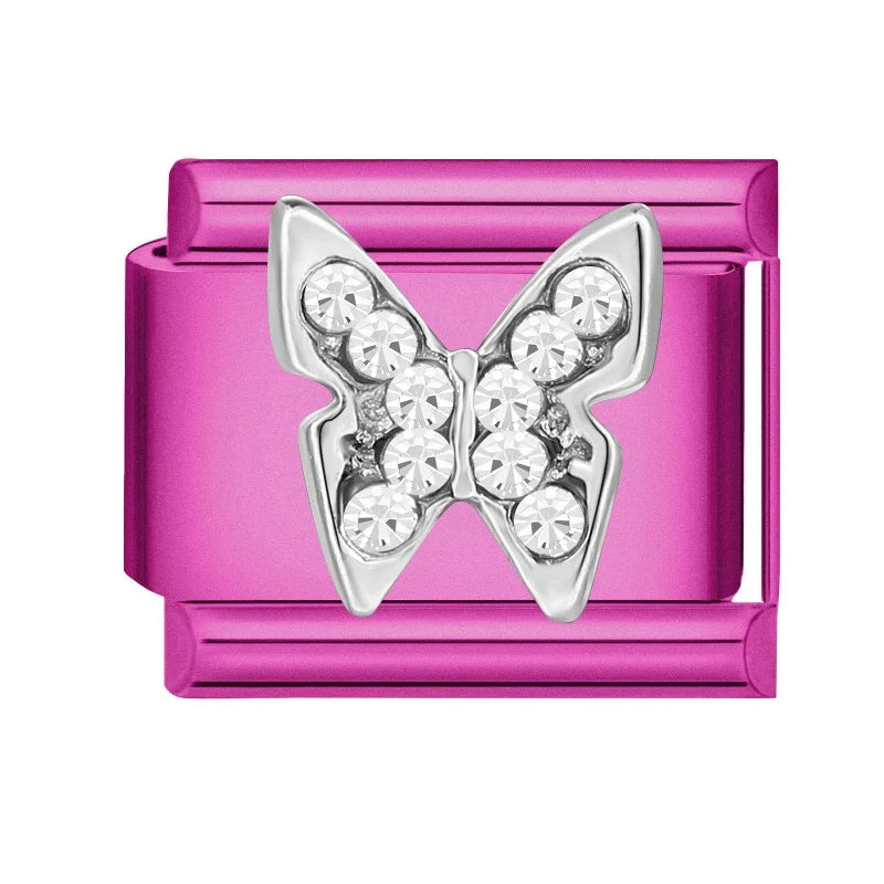 Y2K Rose Series Zircon Flower Butterfly Italian Charm Links Fit