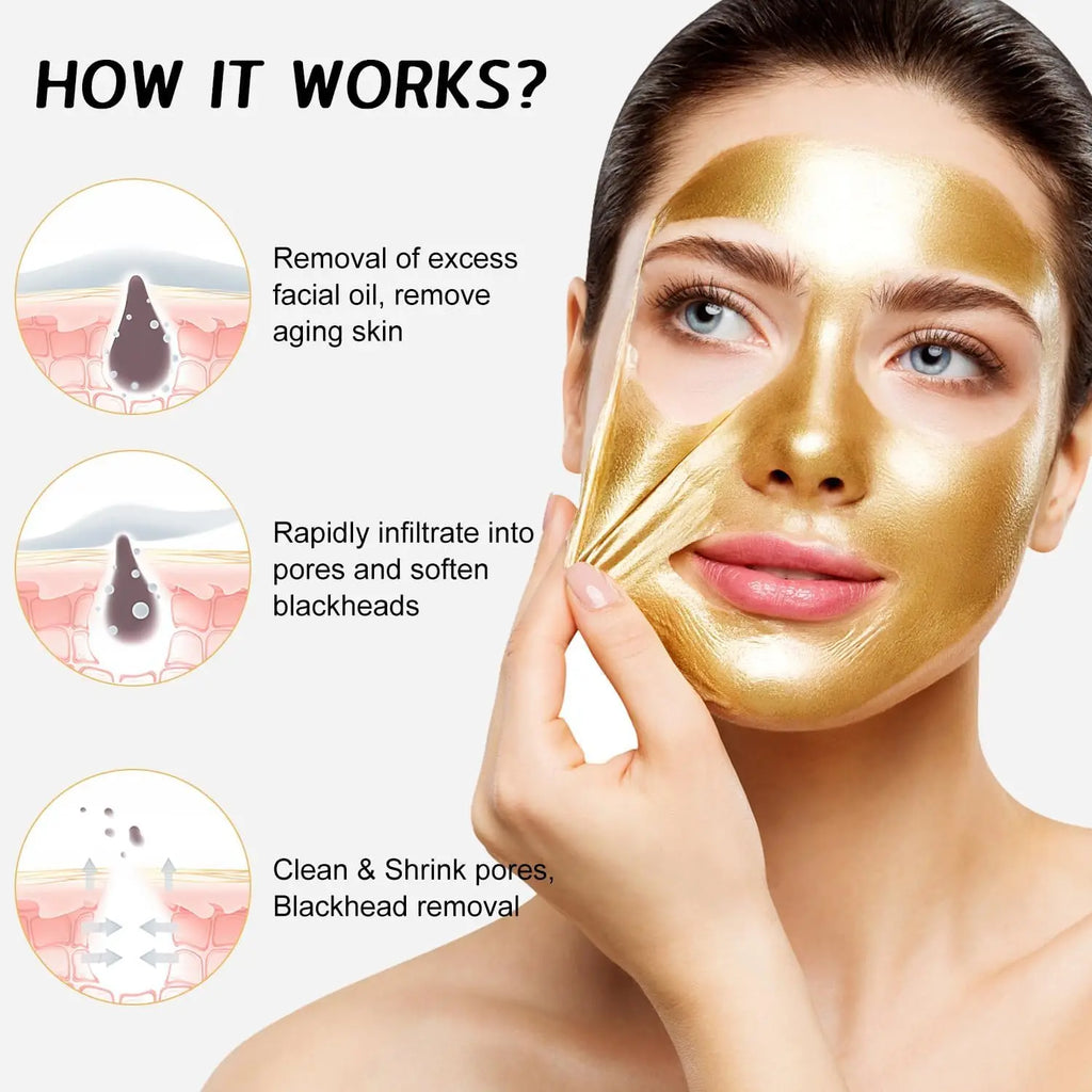 Gold Peel Off Face Mask Blackhead Removal Deep Cleansing Anti-wrinkle Reduces Fine Lines Improves Dullness & Brightens Skin Care Qme