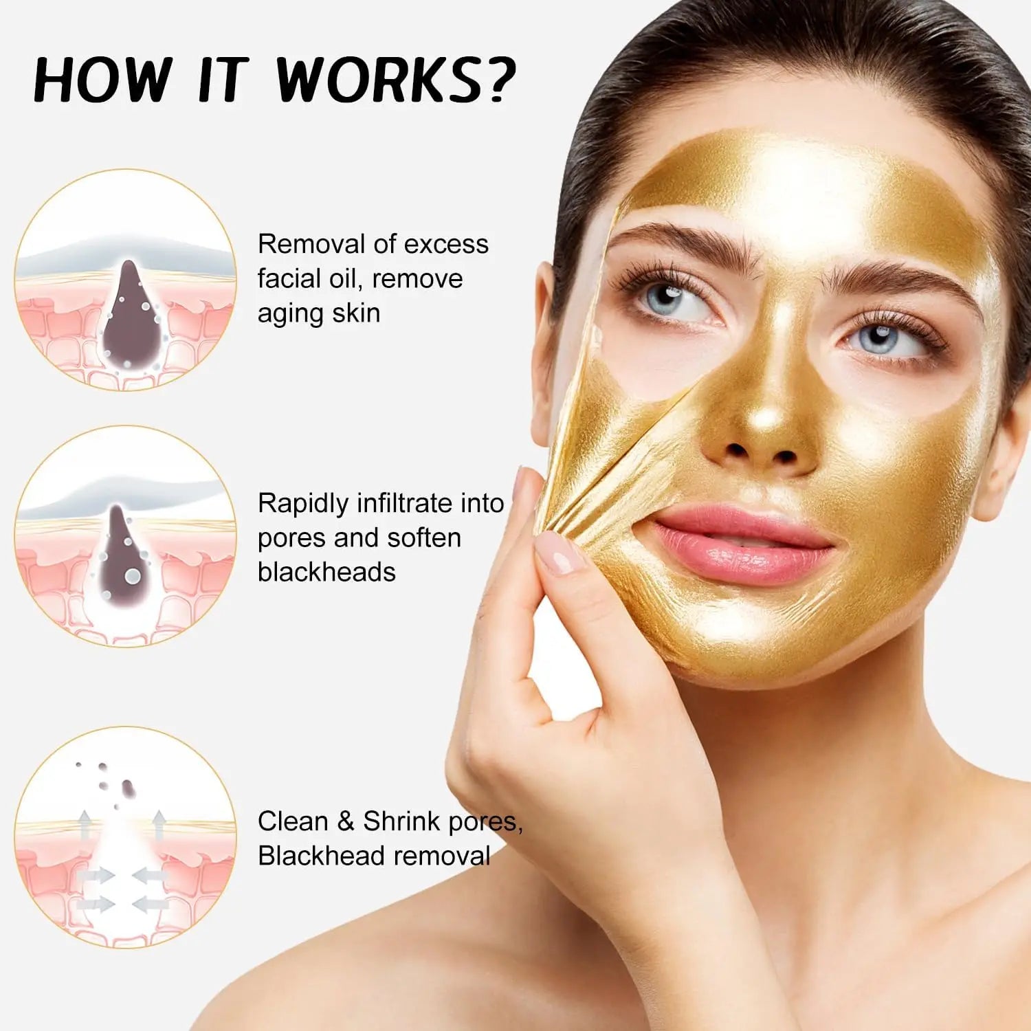 Gold Peel Off Face Mask Blackhead Removal Deep Cleansing Anti-wrinkle Reduces Fine Lines Improves Dullness & Brightens Skin Care Qme