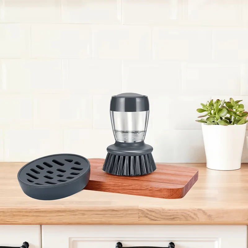 Dishwashing Brush With Soap Dispenser, Kitchen Scrub Brush Suitable For Dishes, Pans, Sinks, Cleaning With Holder Set Qme