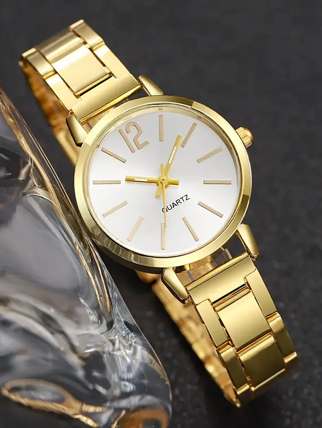 5pcs fashionable, elegant, simple temperament women's quartz watch set with round dial and exquisite jewelry set Qme