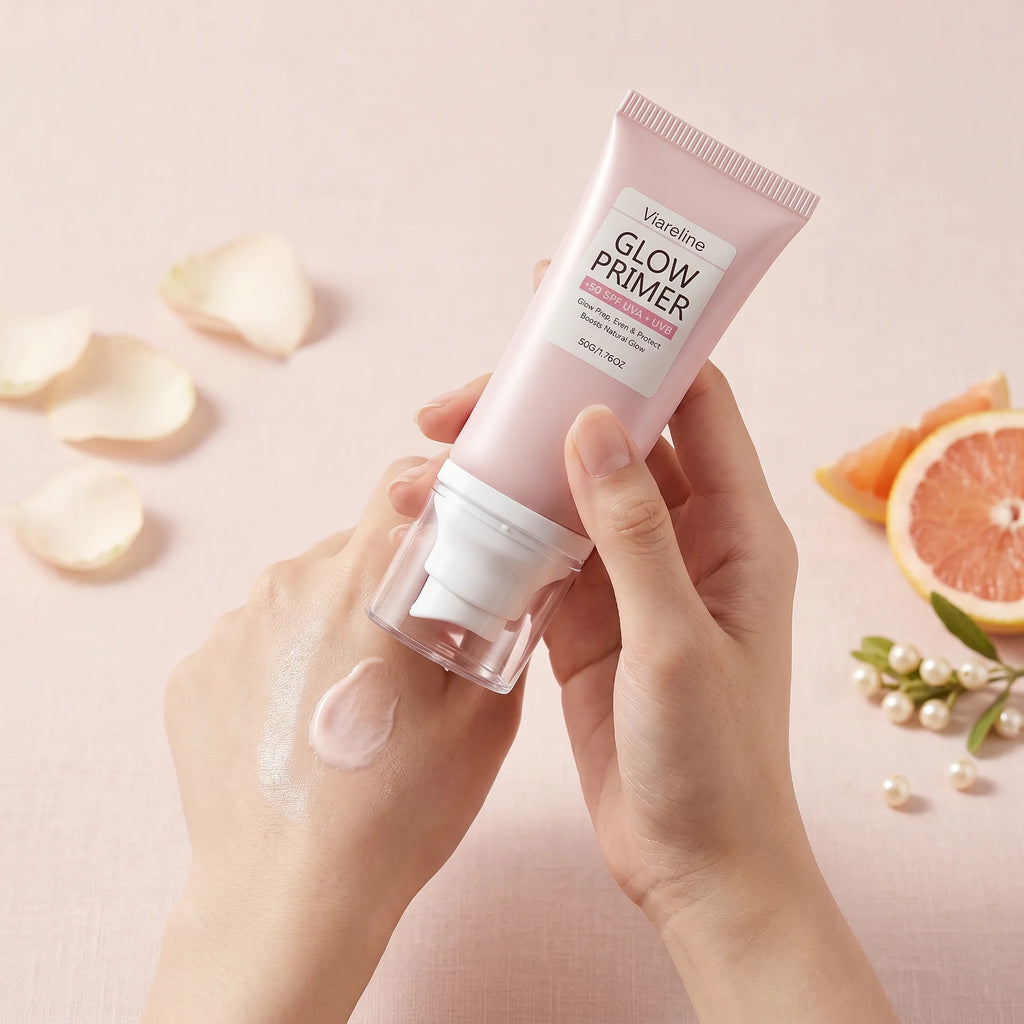 Viareline Glow Primer Makeup Base Spf 50 for Face Brightening Anti UV Protection Oil Control Nicotinamide Invisible Pore Primer Qme