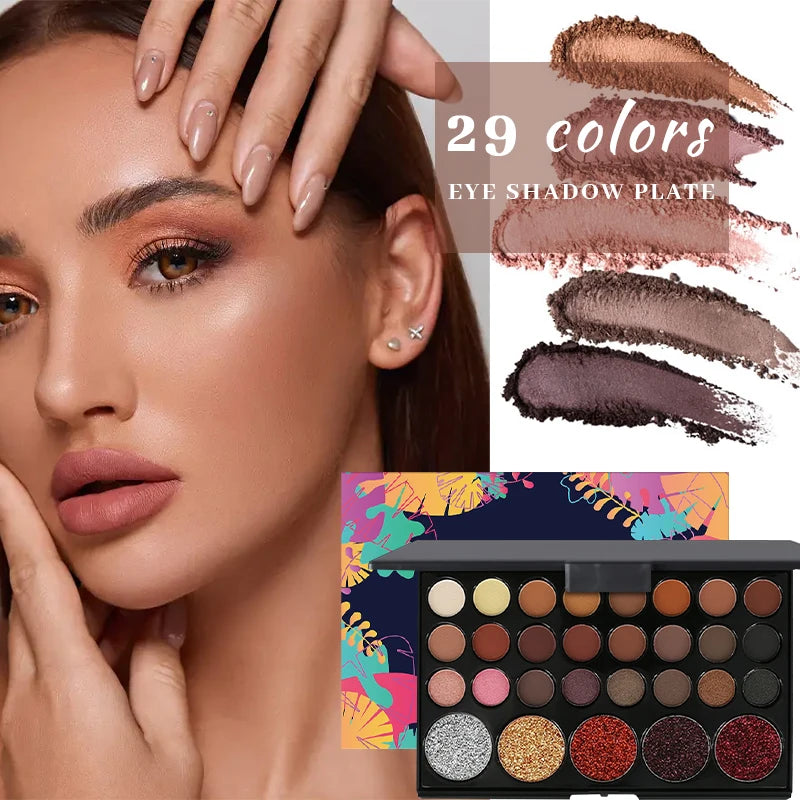 29 Colors Matte Shimmer Eyeshadow Palette Vibrant Neon Nude Glitter Qme