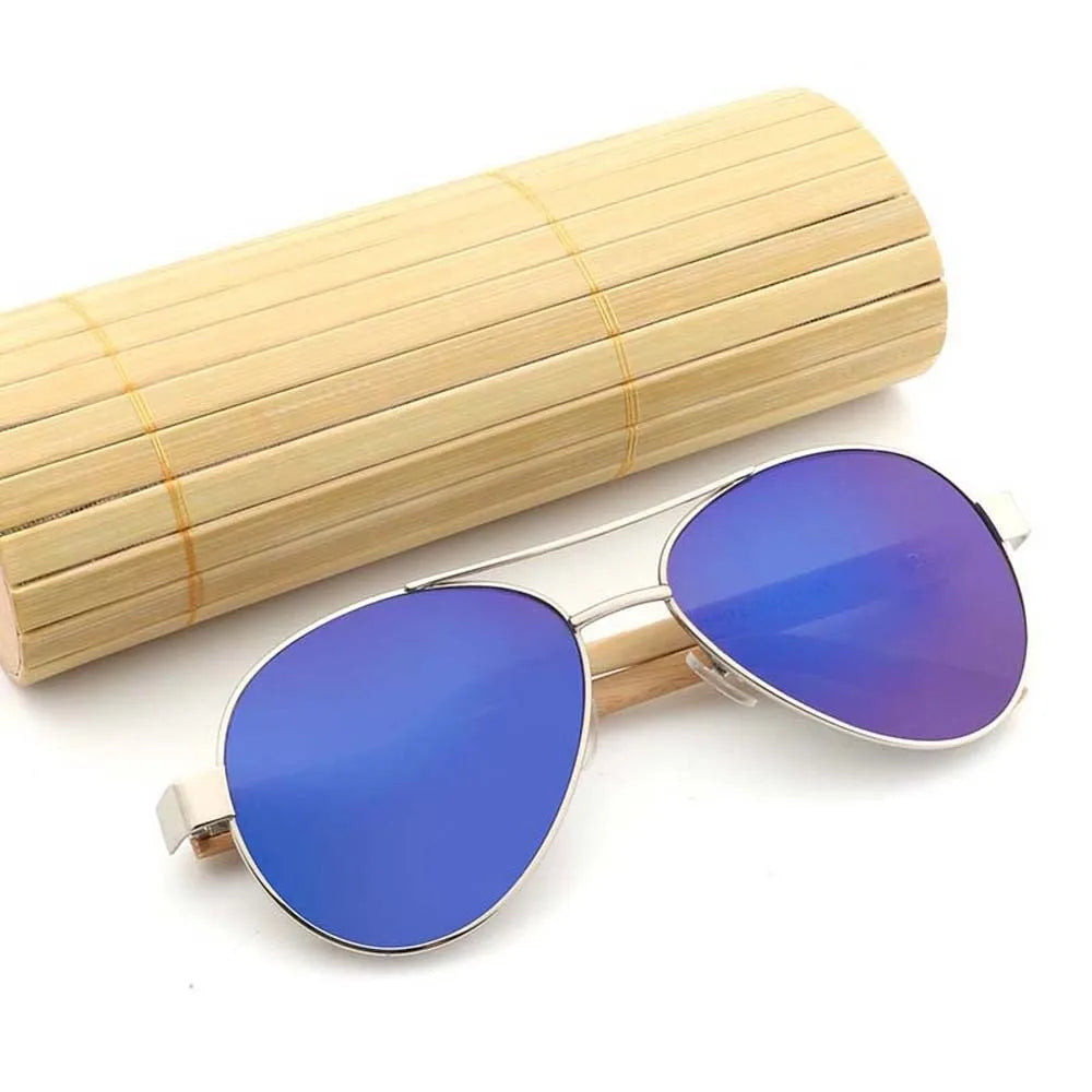 Bamboo Wood Temple Double Bridge Shades Metal Front Frame Mosaic Legs Qme