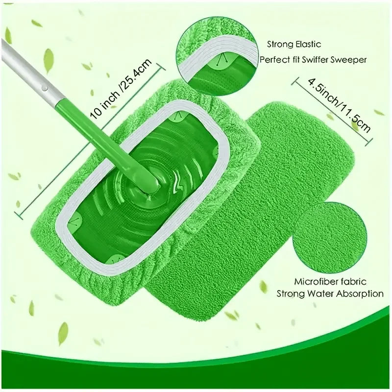 6pcs Super Absorbent Reusable Mop Mat - Microfiber Cleaning Cloth for Dry and Wet Floors, Compatible with Most Flat Mops Qme