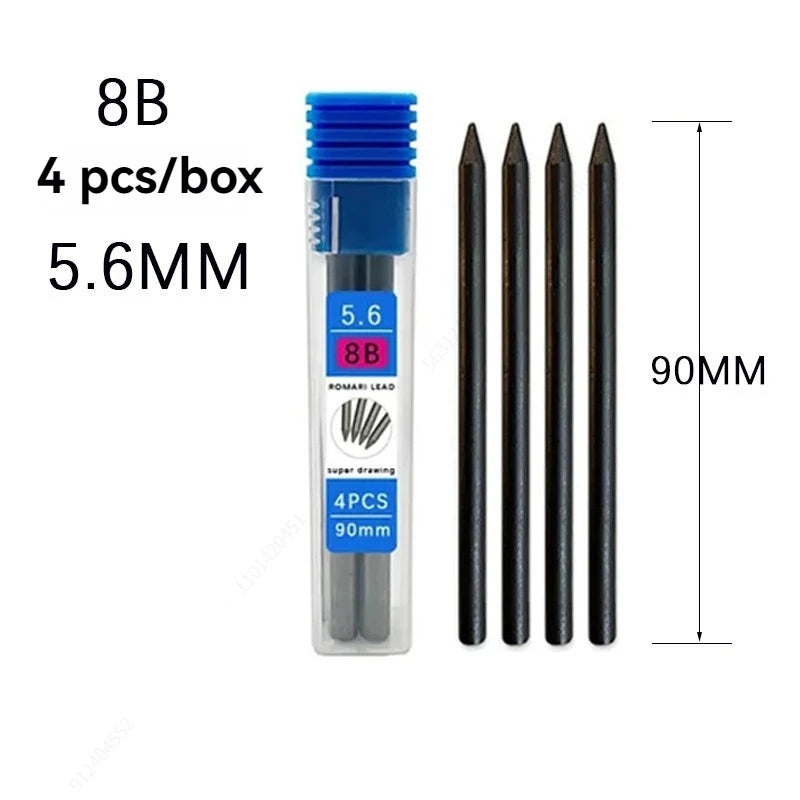 5.6mm Metal Mechanical Pencil And 2B/4B/6B/8B Pencil Refill For Writing Tool Sketch Comics Design Automatic Pencil Qme 1 box 8B Refill