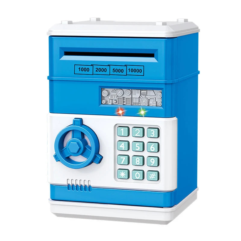 Piggy Bank Automatic Mini Safe Coins Cash Saving Money Box Password Counter Code Key Lock Coin Bank ATM Child Gift Qme Blue
