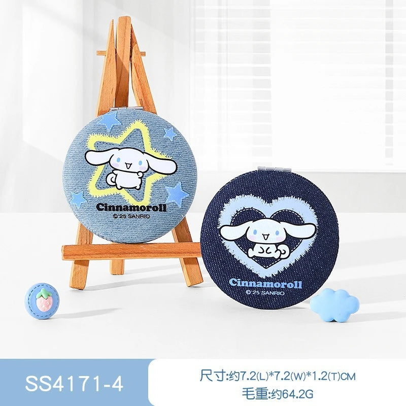Hello Kitty Kuromi Travel Makeup Mirror Compact Handheld Mirror Cartoon-Style Mini Portable Mirror Qme 7 Random Single
