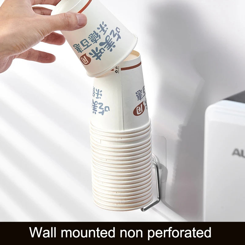 Disposable Water Cup Holder Punch Kitchen Organizer Wall Mounted Qme