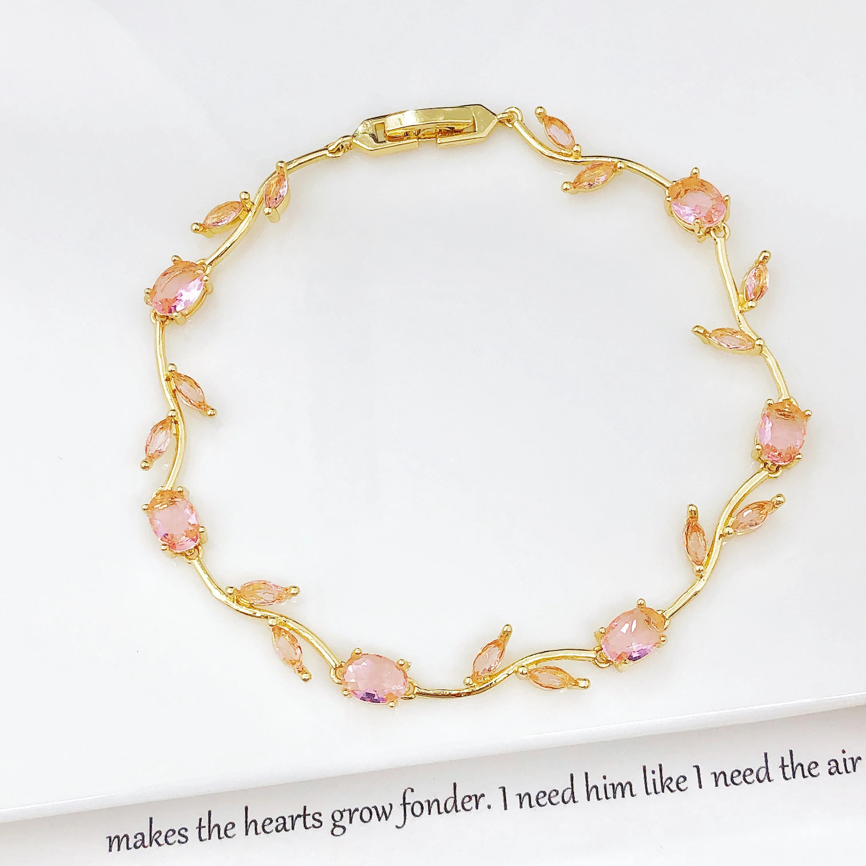 Colorful Trendy Charm Crystal Leaf Vine Flower Rhinestone Bracelet Luxury for Women Girl Party Wedding Gold-Plated Jewelry Gift Qme 2 21cm