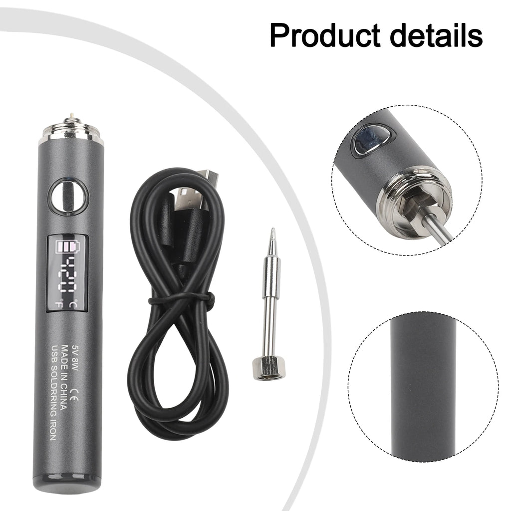 1 X Digital Display Soldering Iron Kit Adjustable Temperature Quick Heat-Up USB Powered With LCD Screen Portable Cordless Qme L002