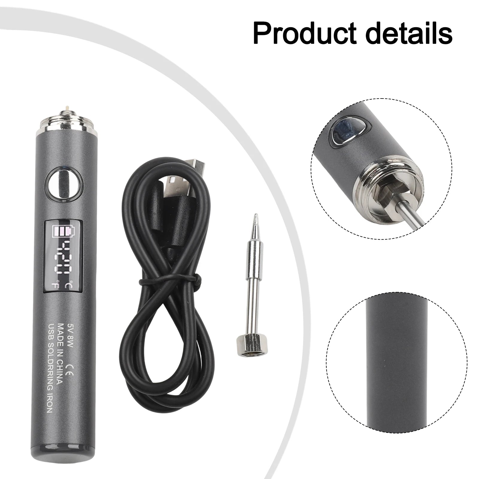 1 X Digital Display Soldering Iron Kit Adjustable Temperature Quick Heat-Up USB Powered With LCD Screen Portable Cordless Qme L002