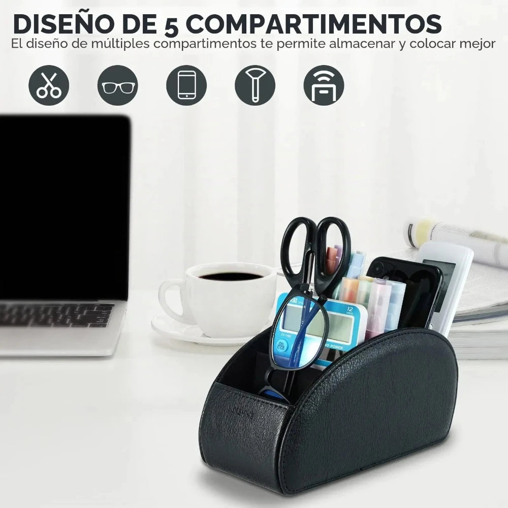 5 Compartments PU Leather Remote Control Storage Box Desktop Organizer TV Aircon Remote Holder Living Room Table Decor Ornament Qme