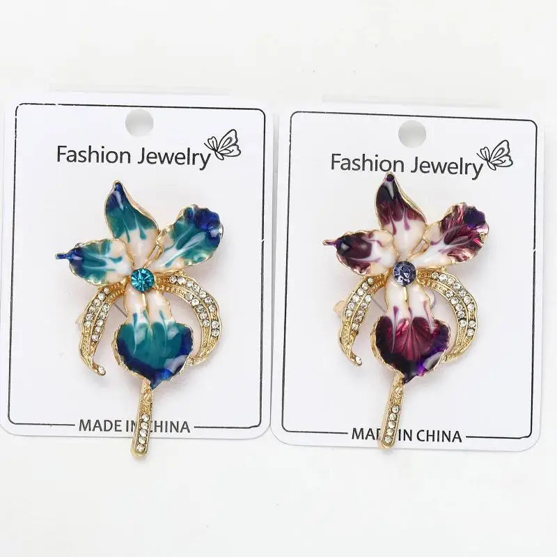 1Pcs Beautiful Women's Clothes Bag's Plants Brooch Pins Elegant Enamel Orchid Flower Brooches Gifts DIY Accessories Qme