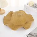 Summer Beach Wavy Edge Wide Brim Straw Hat Seaside Vacation Women Qme Khaki