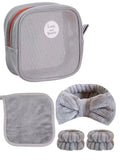 1 Face Wash Headband 2 Wristbands Makeup Removal Towel Cosmetic Bag Qme grey