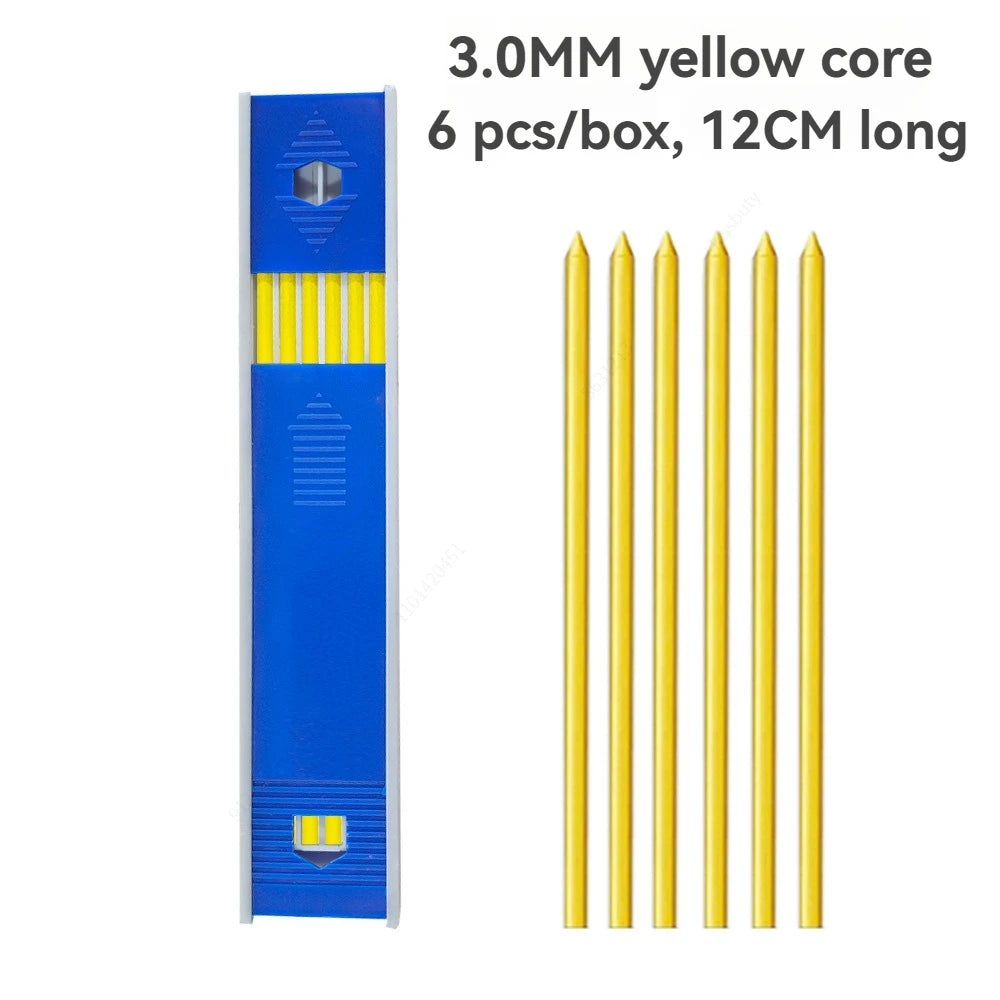 Mechanical Pencil Set 3.0mm Full Metal Art Drawing Painting Automatic Pencil with Leads Office School Supply Qme 1 yellow refills
