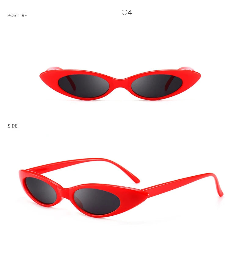 2022 Skinny Narrow Cat Eye Sunglasses Women Vintage Small RED Pink Drop Frame Retro Tiny Oval Sun Glasses Shades Qme 2 Other