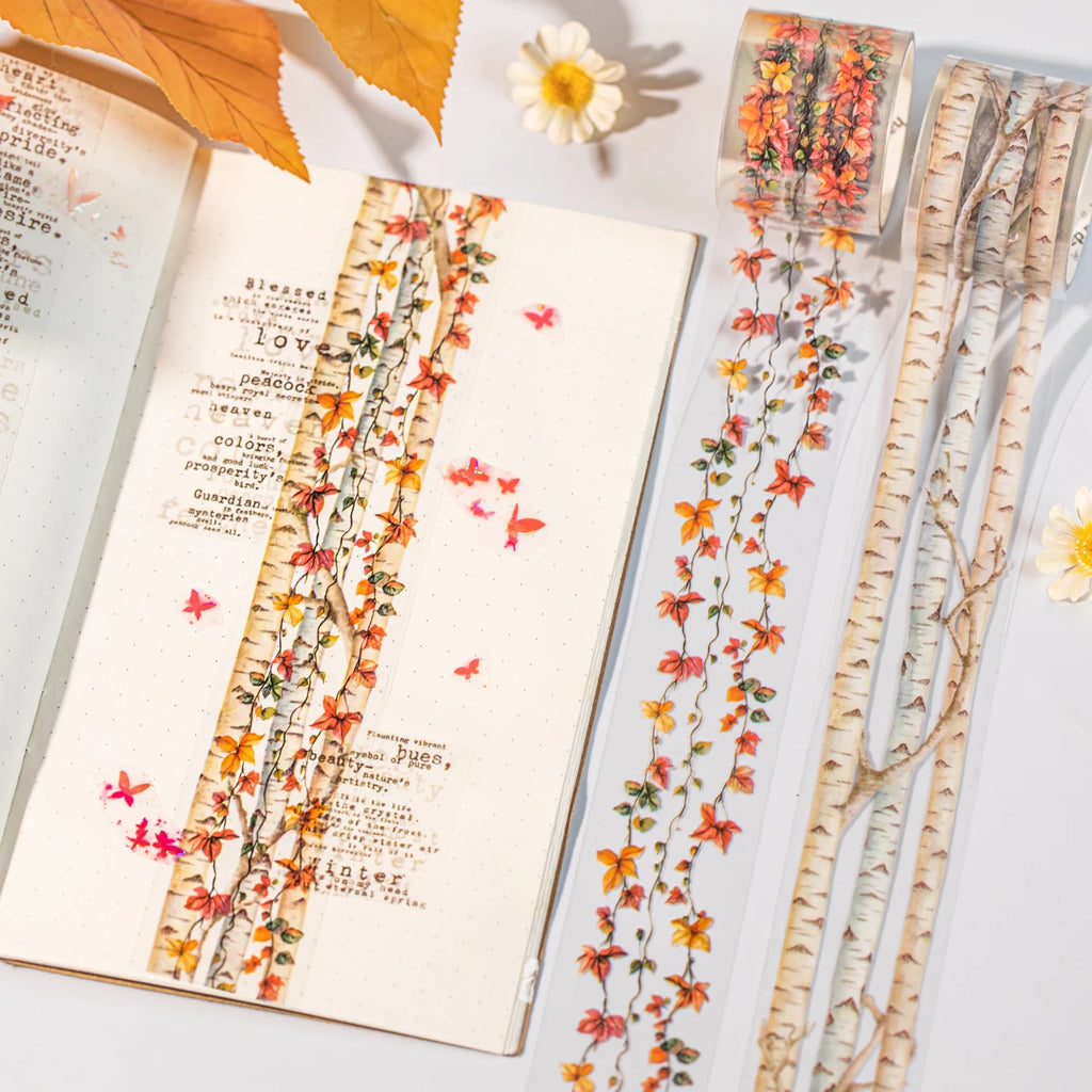 1 Roll Autumn Leaves Theme Diorama PET Tape for DIY Scrapbooking Collage Material Phone Case Notebook Decoration Qme