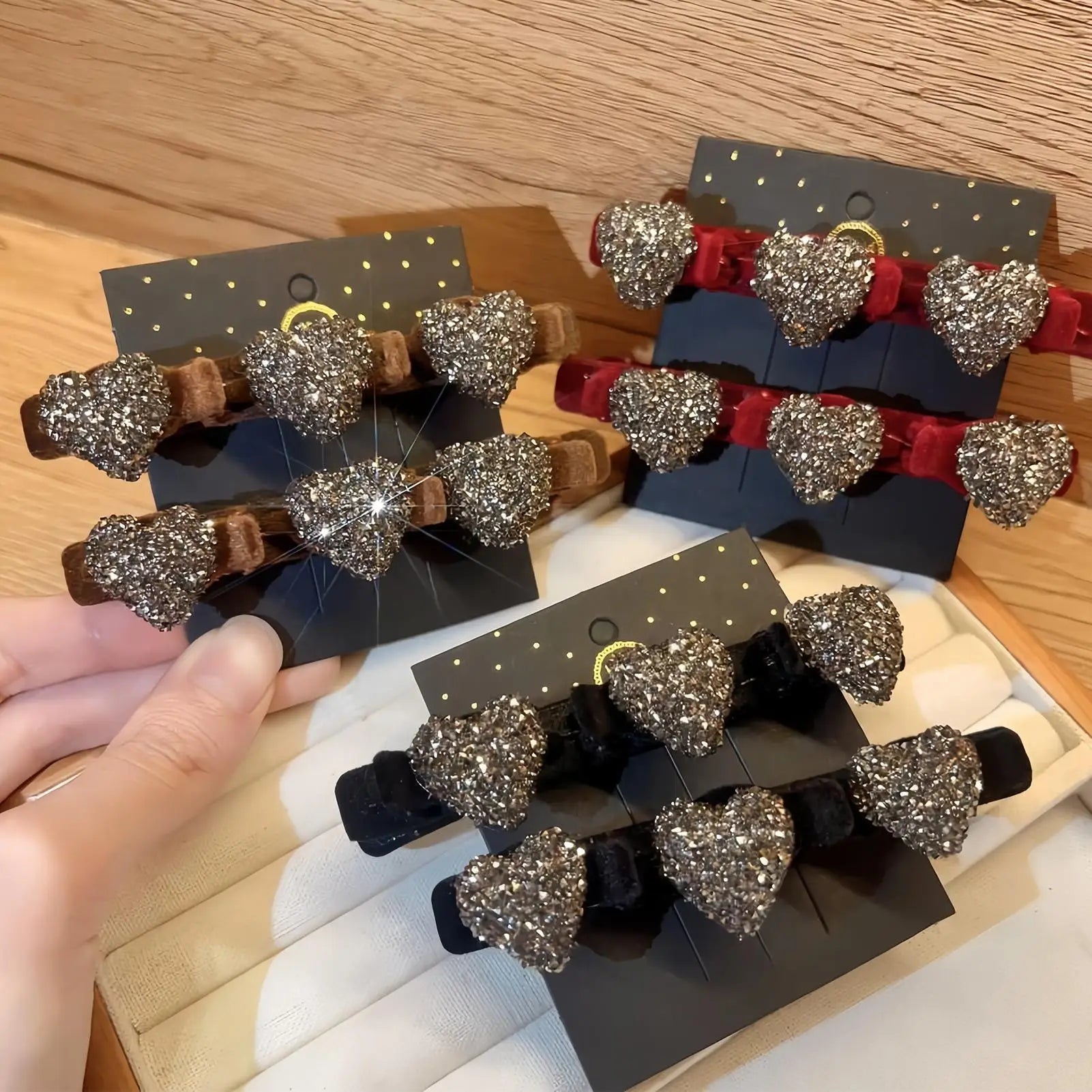 Heart-shaped Hair Clips Retro Braid Clip Crystal Stone Barrettes Qme