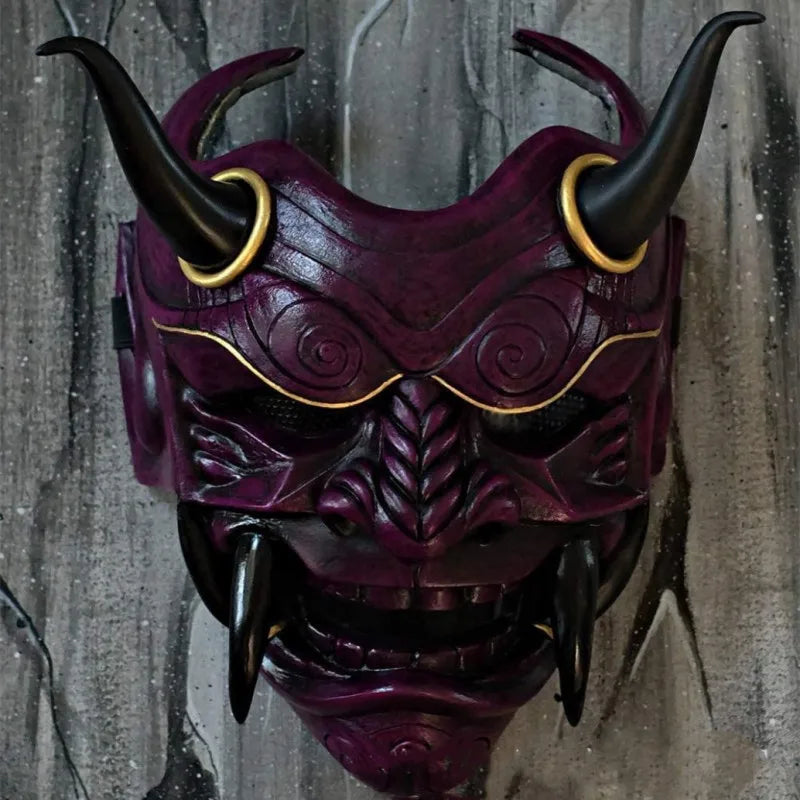 Japanese Horror Legend Hannya Resin Latex Mask Cosplay Ghost Demon Samurai Noh Kabuki Red Prajna Halloween Masquerade Party Prop Qme
