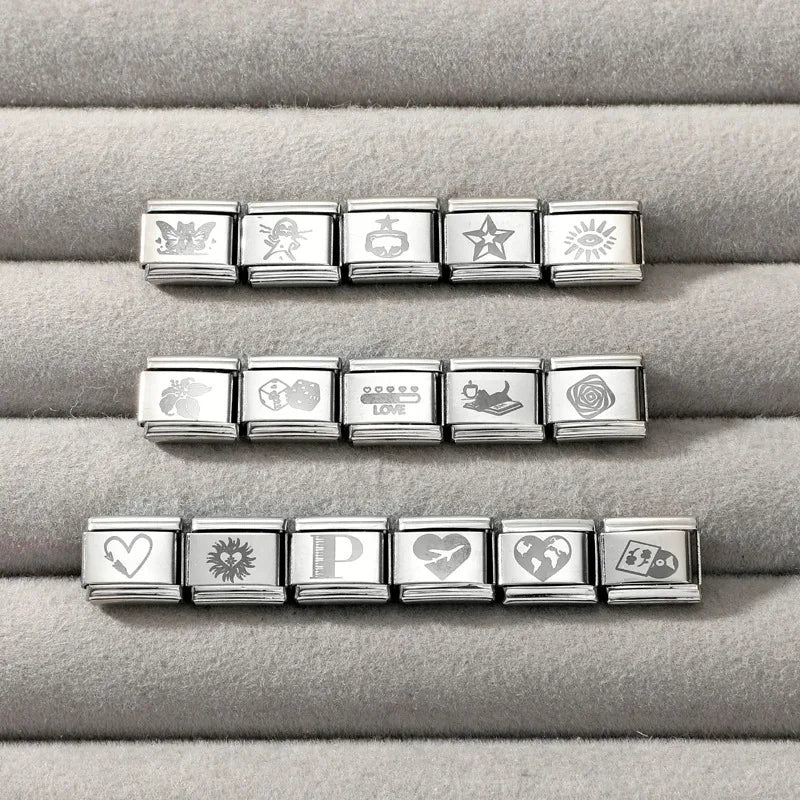 2026 Wholesale Fashion Cute Heart Italian Charm Links 9mm Stainless Steel Bracelet for Women DIY Jewelry Gift Bangle Accessories Qme