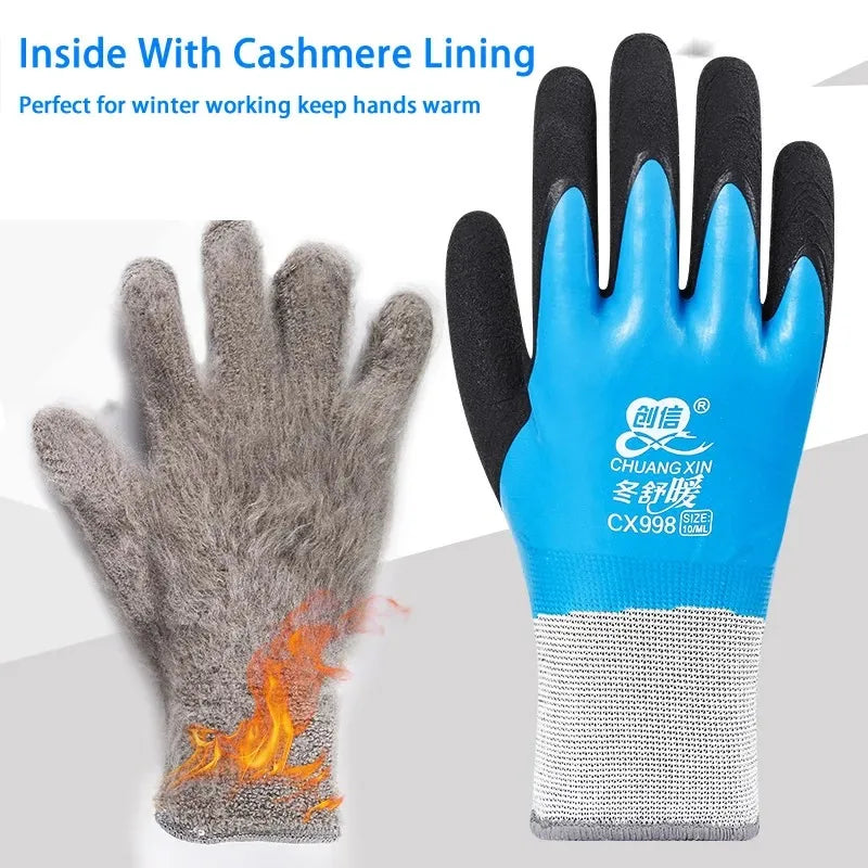 1PCS Work Gloves Men Thickened Wear-Resistant Waterproof Fleece Lined Cold-Resistant Freezer Full Rubber Coated Gloves Qme