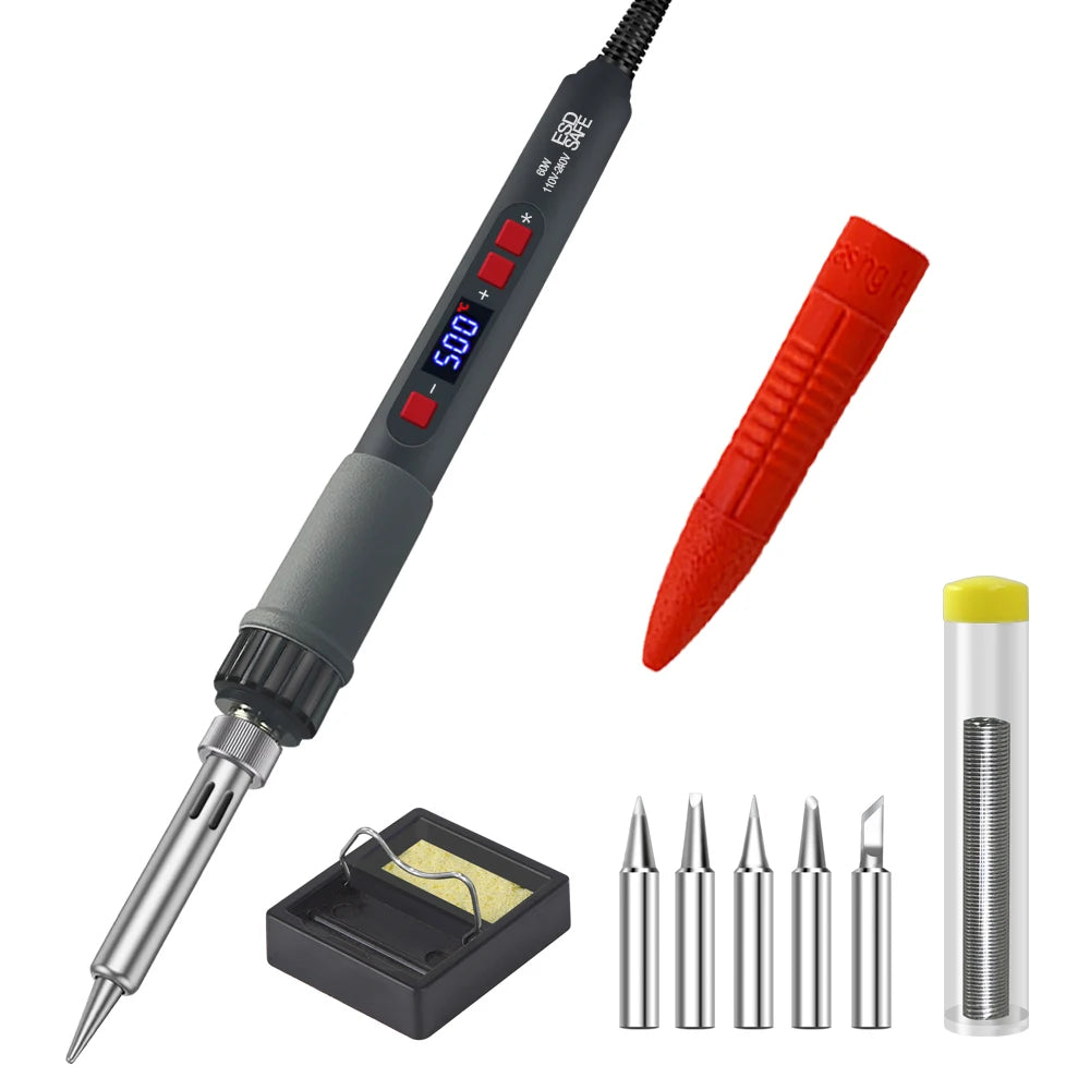 60W Digital Display Soldering Iron Tool C F Switching Adjust Qme set 220V EU PLUG