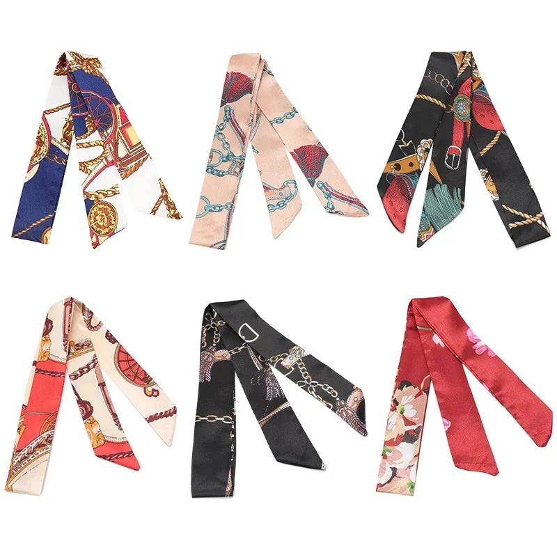 Skinny Scarf Hair Small Women Simple Handle Ribbon Fashion Printing Qme