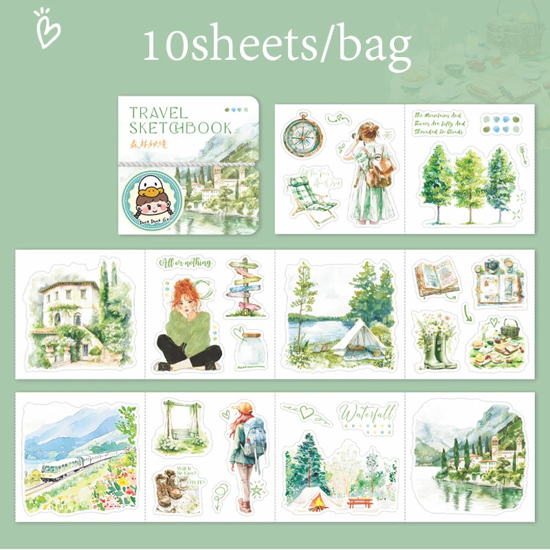 10 Sheets/Bag Travel Scrapbook Die-Cut Stickers for Planner Notebook DIY Phone Case Decoration Office Stationery Gift Qme 3