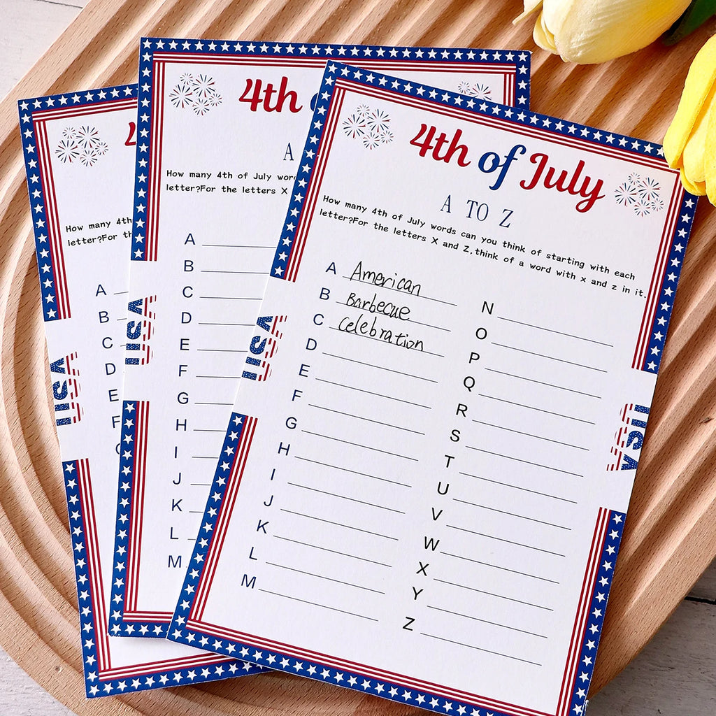 5–50Pcs “A to Z” Themed Game Cards with Star Borders—Creative Independence Day Gifts, Board Games, and Party Supplies Qme