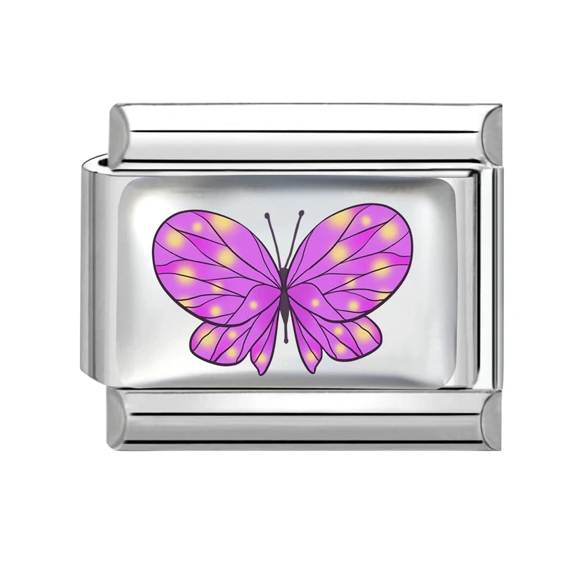 Y2K Attractive Purple Butterfly Colorful Flower Italian Charm Link
