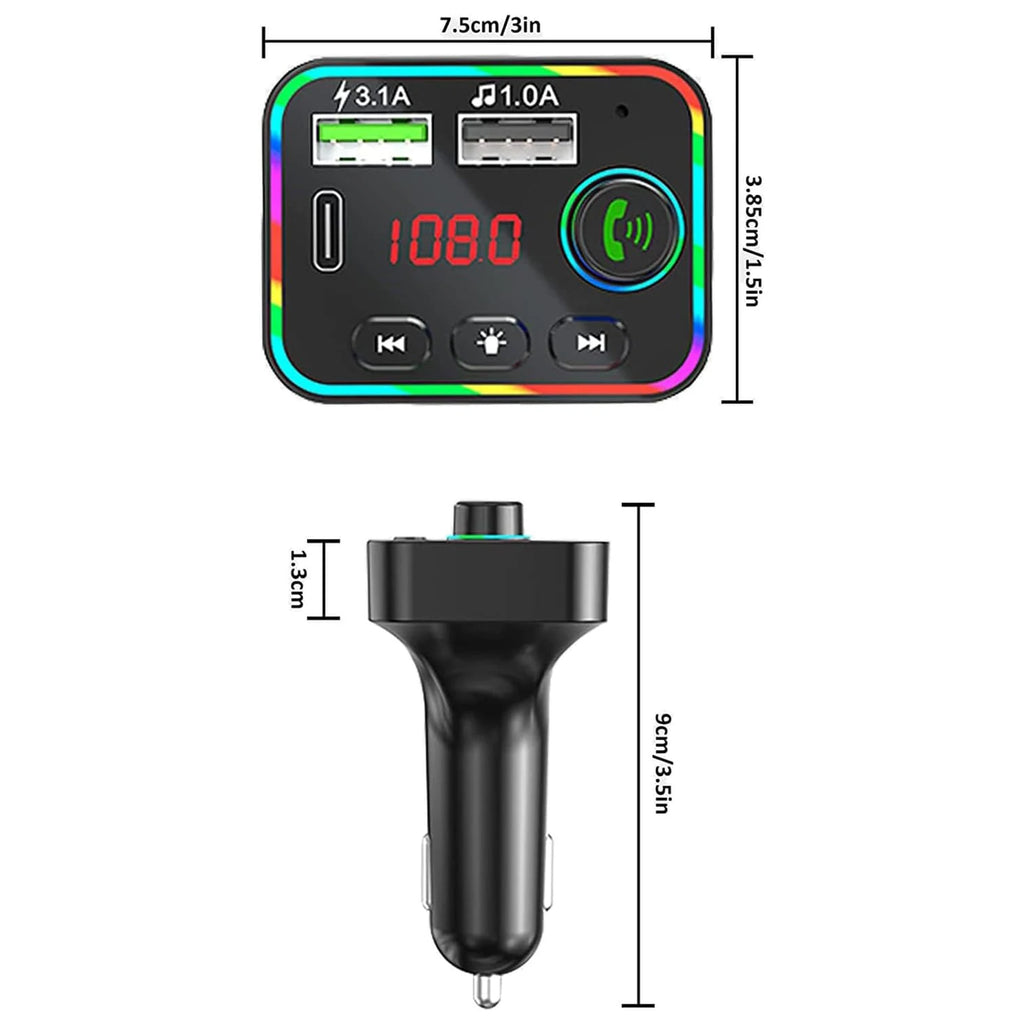 Bluetooth FM Transmitter for Car, Bluetooth 5.0 Car Mp3 Player with Led Display,7 Color Backlit Dual USB Car Radio Adapter Qme