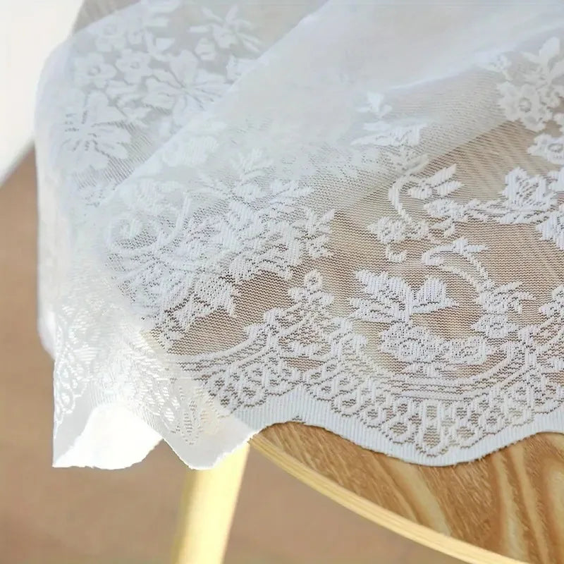 European White Lace Short Curtains for Kitchen Outdoor Patio & Balcony Decorative Window Drapes Qme