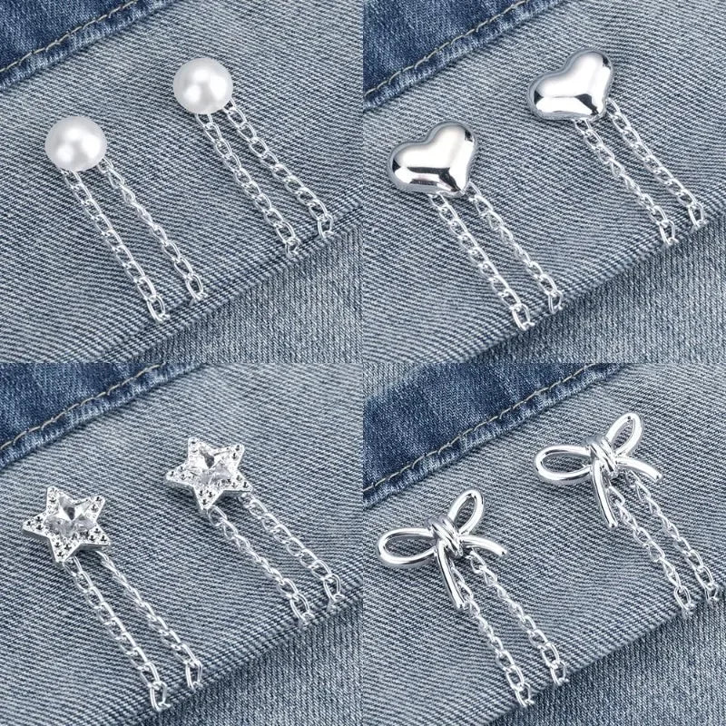 Multi Layer Tassel Chain Jeans Pants Cuff Clips Bow Star Pearl Decor Brooch Pins Adjustable Pant Leg Cuff Fixing Buckle Qme